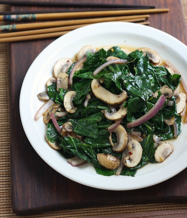 easy stir fried collard greens recipe with mushrooms